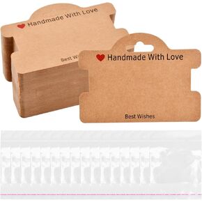 100pcs Bracelet Display Cards 3.94 x 2.83 Inch With 100pcs Clear Bags - Jewelry Hanging Cards for Earrings, Necklace Packaging and Showing Tags (Brown)