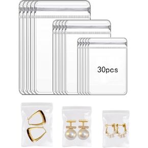 30pcs 3 Sizes Anti Tarnish Jewelry Organizer Bags Clear Storage Bags for Earring Ring Necklace Protect Jewelry, Makeup Brush Covers Keeping Clean