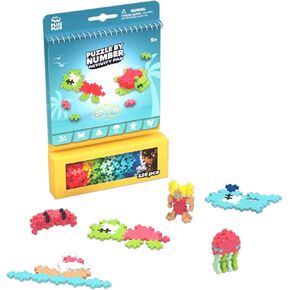 Plus Plus Puzzle By Number Activity Pad, Kids Travel Activities, Interlocking Mini Building Blocks, 3D Puzzle Stem Toy for Kids - Fairytale