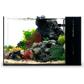 Ultum Nature Systems Dual AIO - Freshwater/Saltwater Compatible All in One Rimless Tank with Triple Chamber Filtration System, Integrated Filter Aquarium w/Leveling Mat - 9 Gallon, 45A, Black