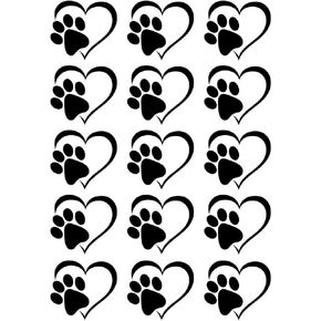Heart Paw Print 15 pcs 1 Inch Black Fused Glass Decals