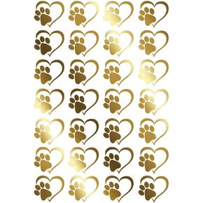 Heart Paw Print 28 pcs 0.75 Inch 22k Gold Fused Glass Decals