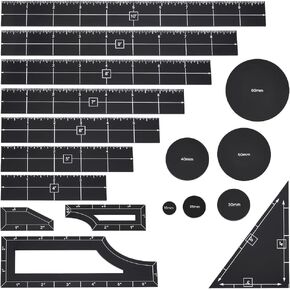 BENECREAT 17Pcs Black Objective Point Markers, Acrylic Objective Makers Ruler Set War Games Measuring Ruler, Round Objective Marker Gaming Accessory for Tabletop Wargames