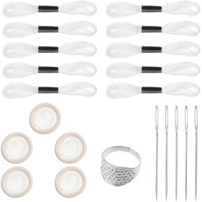 21 Pcs Sashiko Kit, 10 Skeins Sashiko Thread 5 Needles 5 Non-Slip Finger Gloves 1 Adjustable Thimble for Beginners Hand Quilting and Mending, Sewing Supplies