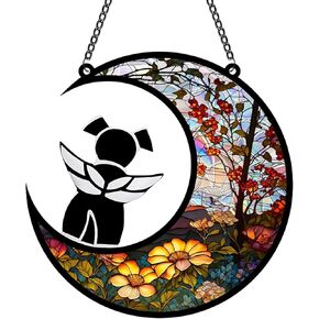 Cat Memery Suncatcher مع فيلم قوس قزح مطلي للنوافذ المعلقة ، وفقدان الحيوانات الأليفة تعاطف القمر الزهري الصيادين ، وتوفيا جميلة التذكار لمحبي الحيوانات الأليفة