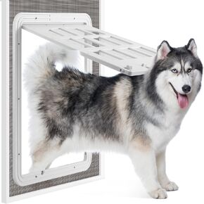 Large Dog Door for Screen Door, 13 x 17 inches Flap Opening Dog Door for Screen Door with 4 Entry Ways, Magnetic Self-Closing Large Pet Screen Door for Dogs Cats, White
