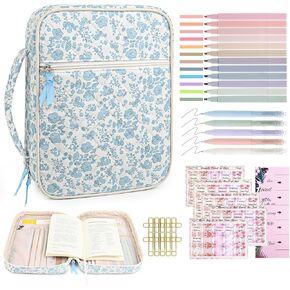 Bible Cover Case for Women Large Bible Cover Bag Bible Study Supplies Bible Journaling Kit Book Carrying Case with Bible Highlighters Christian Gifts for Women