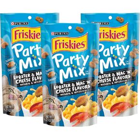 Purina Friskies Party Mix Treats - Lobster & Mac N 'Cheese Flavors ، مقرمش وملمس مناقصة ، 2.1 أوقية (حزمة 3)