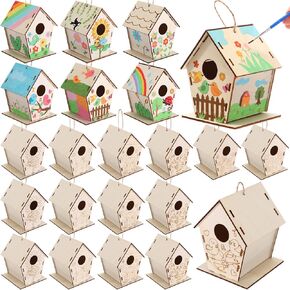 24 Pack Wooden Bird House Bulk for Kids Birdhouse Kit, Wood Houses for DIY Unfinished Hanging Birdhouse Kits, Wooden Craft Houses to Paint Family Crafts Give Kids and Adults to Design