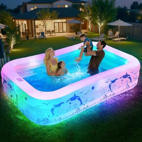 2025 Inflatable Pool with Lights, Inflatable Pools for Adults,Blow up Pool Solar Powered, Inflatable Swimming Pool for Kids,Durable Thickened Inflatable Kids Pools for Backyard,100"x63"x20"-Pink