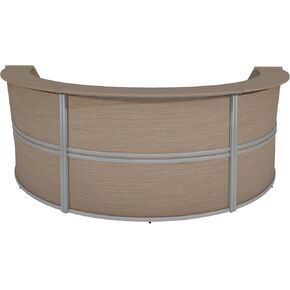 Romig Marque Double-Unit Reception Curved Desk Workstation “124.25W x 49D"- Driftwood Grey