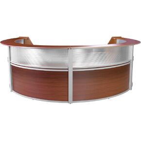 Romig Marque Plexi Four-Unit Reception Curved Desk Workstation “142W x 103D" - Driftwood Grey