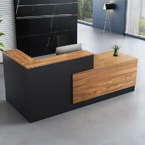 Black Reception Desk L Shaped with Counter Front Receptionist Desk Tall Reception Counter Retail Counter Commercial Reception Table for Salon Office Wood Black Left 160cm/63inch