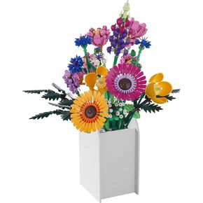 Wooden Vase for Lego Flowers, Decorative Puzzle Assembly Display Stand for Home and Office, Creative Toy Bouquet Holder, Smooth Finish Jigsaw Design, Easy to Build with Glue Included (Black)