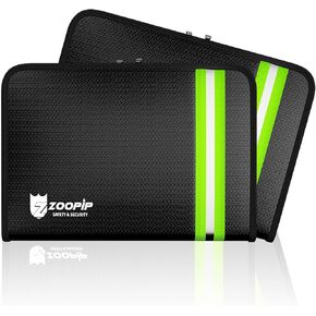 6400°F Fireproof Zipper Pouch Bag(10.8"x7.4"),Water-Resistant Zip Money Bag with Reflective Strip,Portable Home School Office Supplies Storage for Cash&Receipt(Black,1 Pcs)