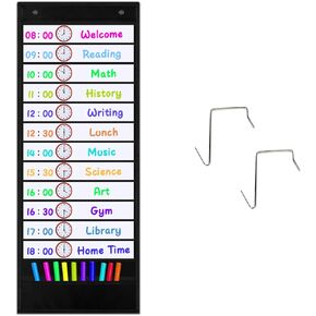 Daily Schedule Pocket Chart Black Schedule Pocket Chart for Classroom Schedule Pockets Charts Classroom Schedule Cards 13+1 Pockets with 18 Double Sided Reusable Card for Classroom Home Office 13"x36"