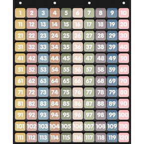 Boho Number Pockets Chart 1-100 with 120 Double-Sided Number Cards, Wall Mountable Hundred Chart for Kids Classroom Teachers Home Counting and Organizer, Black