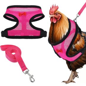 Adjustable Chicken Leashes and Harnesses Set, Double Adjustment Chicken Harness Comfortable Nylon Chickens Vest with 1m Leash for Hens, Ducks, Geese, Small Pets (Pink, M)