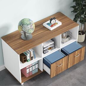 Tribesigns 2 Drawers Lateral File Cabinets, Home Office 47-inch Mobile Wood Filing Cabinet Printer Stand with Wheels and Open Storage Shelves,Drawers for Letter Size (Brown)