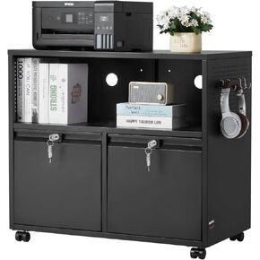 VEVOR 2 Drawers Metal File Cabinet, Lateral Filing Cabinet with Lock and Adjustable Hanging Rods, Wide Filing Storage Cabinets for Home and Office Fit Letter, A4, Legal Size File, Easy Assembly, Black