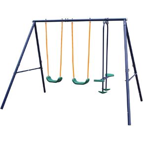 Swing Set for Backyard Outdoor Heavy Duty A-Frame Metal Playset with Seesaw, 2 Swings, Slide and Glider for Kids Toddlers