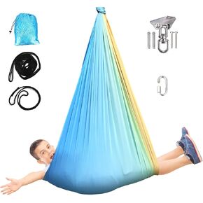 Sensory Swing for Kids Adults 360° Swivel Hanger, Indoor Therapy Swing Holds up to 300lbs Double Layer Yellow-Blue in Saudi Arabia