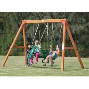DIY Swing Sets for Backyard, Wooden Playground Sets with Glider Swing and 2 Belt Swings, Kids Outdoor Play Equipment, Outdoor Playset