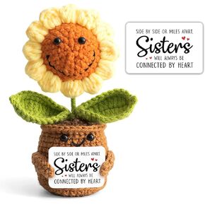 Sister Gifts from Sister - Positive Sunflower Crochet - Side by Side Or Miles Apart Sisters Emotional Sunflower Support Crochet - Birthday, Graduation, Long Distance Gifts for Women, Soul Sisters