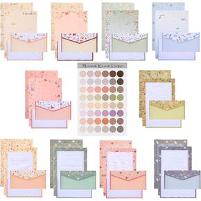 Zonon 90 Pieces Stationery Set with Envelopes Include 60 Letter Writing Paper 30 Envelopes and 48 Colorful Round Dot Decal for Letter Party Invitations Office School Supplies(Cute Style)
