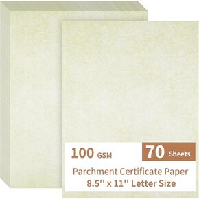 70 Sheet Certificate Paper 8.5 x 11 Letter Size, 100 GSM Thick Double-Sided, Stationery Parchment Printing Paper for Diploma, Award, Resume, Printer Friendly for Laser, Inkjet (Ivory)