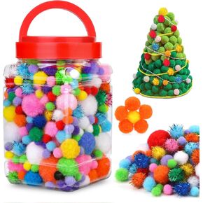 BAGERLA 900 PCS Pom Poms, Pom poms for Crafts, Soft and Fluffy Pompoms Assorted Size & Color Pom Pom Balls in jar for DIY Arts, Crafts Projects, Home Decorations