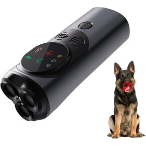 R10-Professional Triple-Head Dog Repellent | 3X Ultrasonic Protection | LED Defense Light | USB-C Quick Charge | Pet Training Device (Black)