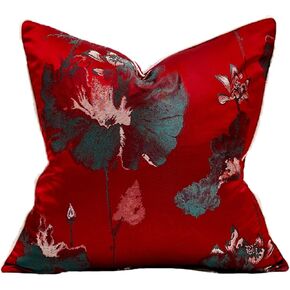 Throw Pillow Cover Set of 2 Decorative Pillow Cases Vintage Lotus Chinese Style,Art Square Cushion Cover Home Decor(Red,50x50cm)(Red,50x50cm)