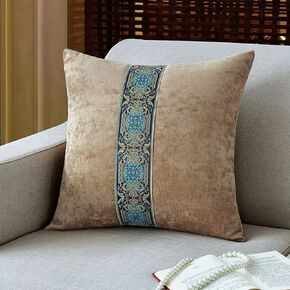 Cushion Covers 50x50cm/60x60cm，Set of 2 Decorative Throw Pillow Covers Piped Edges Chinese Style Simple Square Pillow Case with Zipper(Red,23.6x23.6 in)(Camel,23.6x23.6 in)