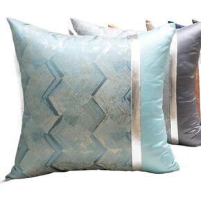 Throw Pillow Covers for Sofa, 2 Pack Decorative Cushion Covers Gold Leather Stitching Wavy Stripes,Soft Square Pillow Cases(Blue,50x50cm)(Silver Grey,50x50cm)