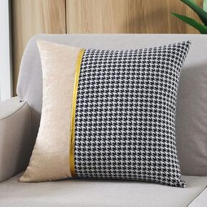 Decorative Cushion Covers Houndstooth Plaid Pattern,2 pcs Throw Pillow Covers Stitching Gold Leather Striped,Sofa Square Pillowcase(A,60x60cm)(Beige,60x60cm)