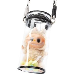FEXIA Figure Display Case Bag, Clear Purse Carrier for Mini Collection Durable Design with Zipper Closure Keychain, Mini Figures Doll Carrying Keychain Pouch