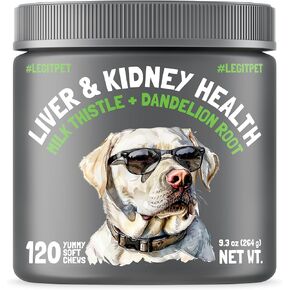 Liver & Kidney Support for Dogs Detox Natural Supplement with Milk Thistle Dandelion Root Turmeric Curcumin Hepatic Support Treats for Canine Liver Function, Immunity & Digestion 120 Soft Chews
