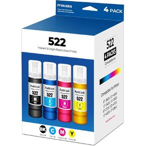 522 Ink Refill Bottles ET-2800 ET-4800 ET-2400 Ink Refill Compatible with 522 Ink Refill Bottles 4-Pack Eco Tank, for ET-2800 ET-4800 ET-2400 ET-2803 ET-2720 ET-4700 ET-4810 ET-2840 Printer
