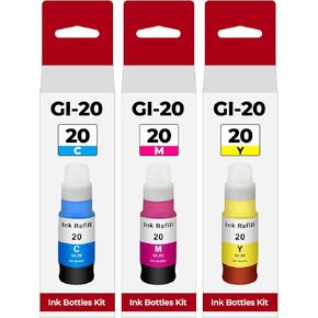 GI-20 G6020 G7020 Color Ink Refill Bottles Compatible with Canon 20 GI-20 GI20 GI 20 Color Ink Bottles for Canon PIXMA G6020 G7020 G5020 MegaTank Printer Dye Ink, GI20 CMY Cyan Magenta Yellow, 3 Pack