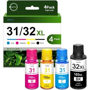 31 32XL Ink Bottles | 4-Color High-Yield Refill Kit - Compatible with HP 3132lack for Smart Tank 651 5101 5000 7602 5103 6001 7301 7001 7302 5102 7002 7006 Printers Long-Lasting (BK/C/M/Y)