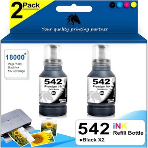 140ml 542 Black Pigment Ink Refill Bottle (T542120-S) Ultra-high Capacity for ET-5150 ET-5170 ET-5180 ET-5800 ET-5850 ET-5880 ET-16600 ET-16650 ST-C8000 ST-C8090 (2-Pack T542 BK)
