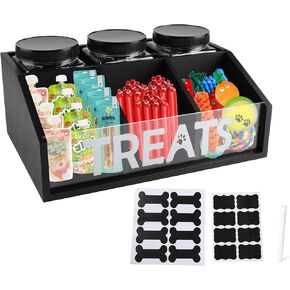 Geyecete Dog Treat Container cat food container with 3 Jars & Compartments pet treat storage dog treat container trapezoid Cute Pet Treat Organizer