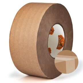 Water Activated Tape, Fiber Reinforced Gummed Tape 2inch x 165ft, Eco-Friendly Kraft Paper Tape Biodegradable Brown Packing Tape for Security Sealing, Heavy Duty Packaging and Shipping