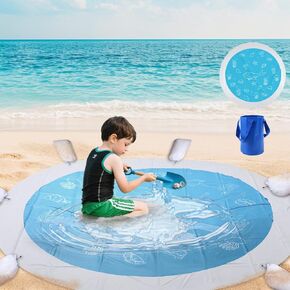 Round Baby Beach Pool ، 6.88 × 6.88 قدمًا كاريكاتوريًا محفوفًا بالمحيطات ، طفل صغير شاطئ بركة 2 في 1 لطيف ، بركة تجديف بركة شاطئ مع حقيبة حمل للبنين