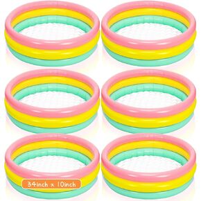 Jerify 6 Pack Swimming Pool 34 x 10 Inch Inflatable Swimming Pool Small Blow up 3 Rings Round Padding Ball Pond for Indoor and Outdoor Water Game Play Center