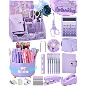 Pink Desk Organizers and Accessories With Mesh Desk Organizer and 360°Rotating Pen Holder and a Lot of Office Pink Office Supplies Beautifully Presented in a Gift Box, Back to School