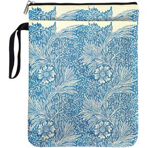 Blue and White Floral Pattern Book Sleeve for Book Lovers Women Teachers, Book Club Book Accessories Gifts for Readers Librarian Bookworm, Book Cover with Zipper & Front Pocket Handle Waterproof