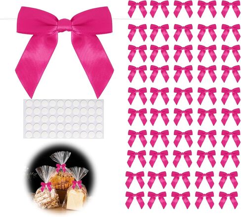 50pcs أقواس Tipt Twist Hot Pink ، 3.5 بوصة شريط ساتان مسبقًا مقترحًا بوقًا ورديًا ساخنًا للهدايا. in Kuwait
