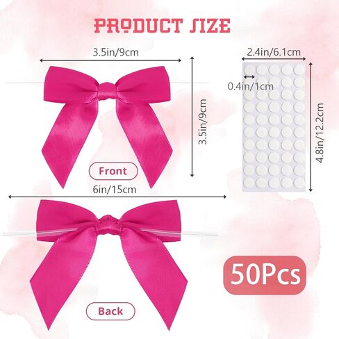 50pcs أقواس Tipt Twist Hot Pink ، 3.5 بوصة شريط ساتان مسبقًا مقترحًا بوقًا ورديًا ساخنًا للهدايا. in Kuwait